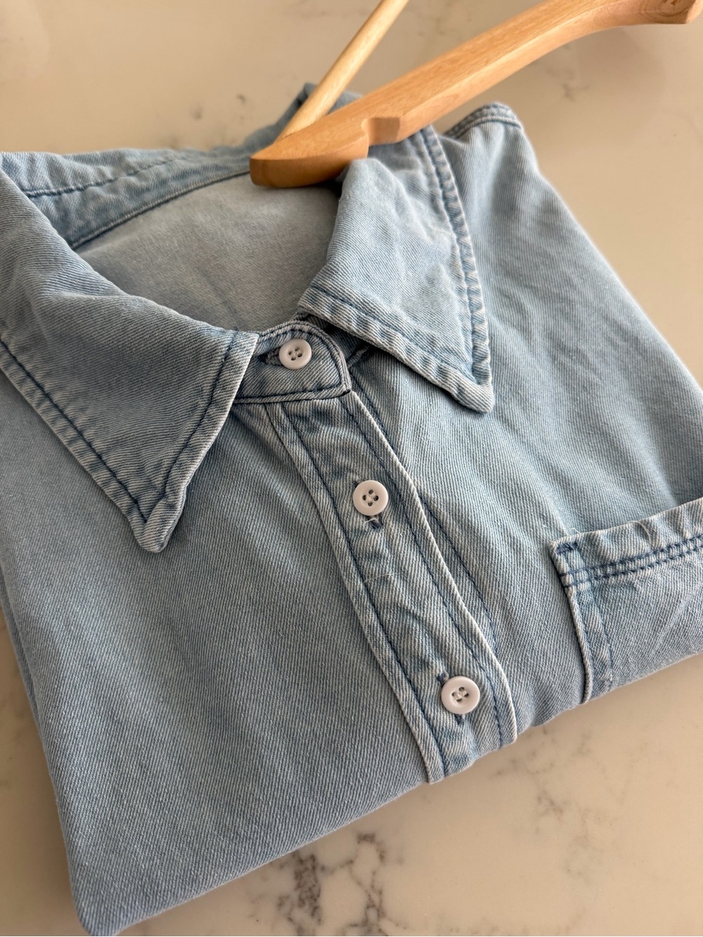 Amazon Light Blue Denim Cropped Button-Down Shirt - Picture 3 of 4